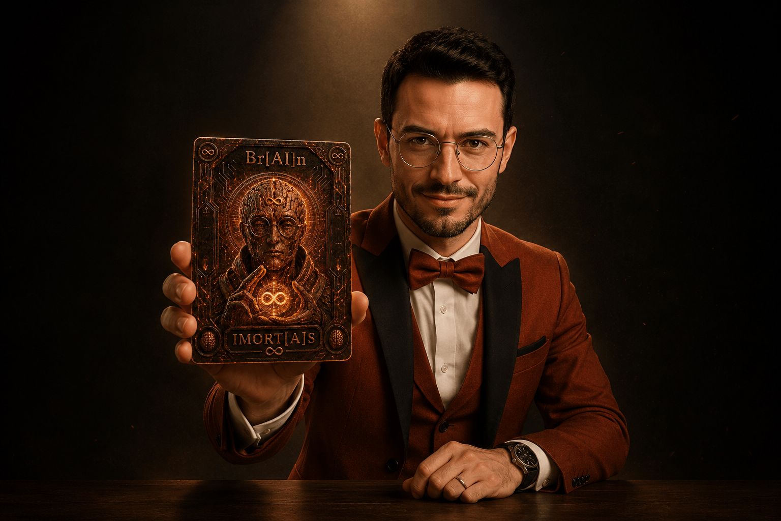 Léo segurando a carta do Br[AI]n, o primeiro dos Imort[AI]s.